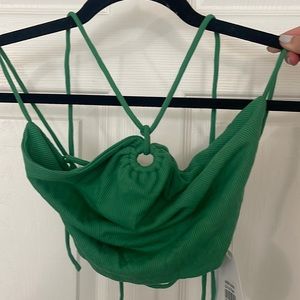 Green halter open back crop top